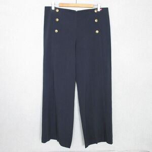 Pierre Cardin Pants Womens 12 Selma Wide Leg Flare Black Gold Button Detail